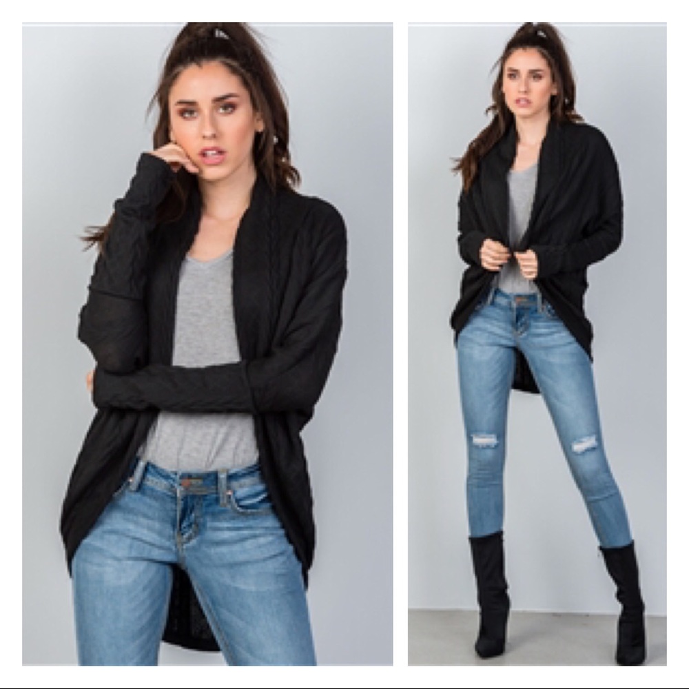 SALES ❗️BLACK DROP SHOULDER CABLE KNIT CARDIGAN - Picture 6 of 6